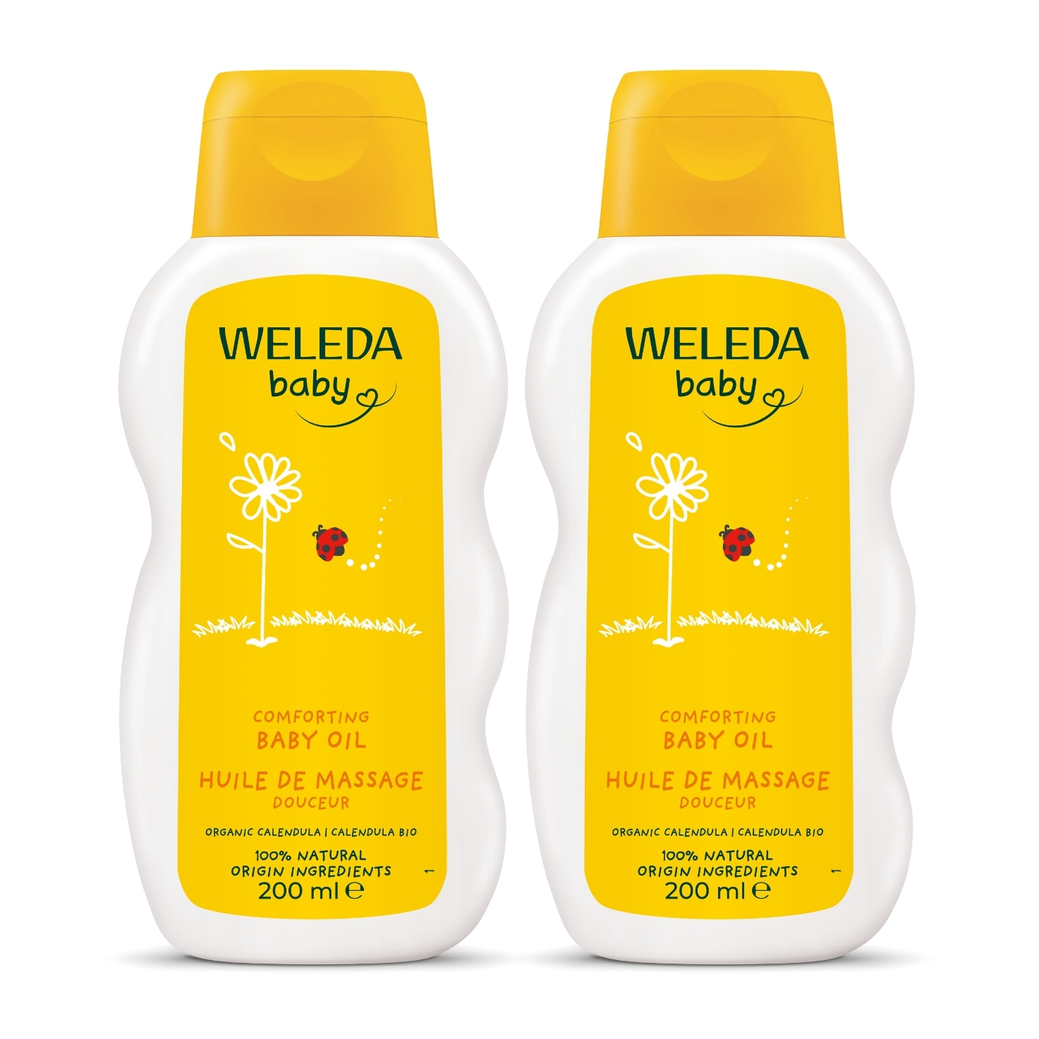 WELEDA - Duo Huile de Massage Douceur au calendula  - Eveil et soin - Vegan* - Certifié Natrue**- Flacon 200 ml x 2