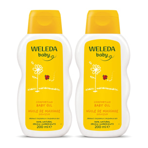 WELEDA - Duo Huile de Massage Douceur au calendula  - Eveil et soin - Vegan* - Certifié Natrue**- Flacon 200 ml x 2