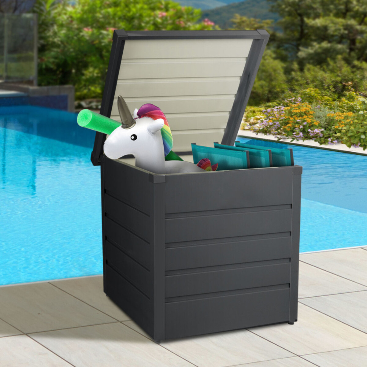 Coffre de jardin métal gris 200L