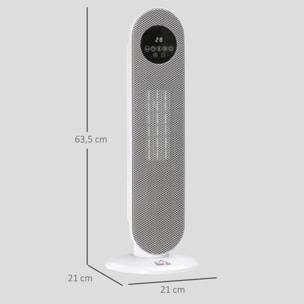 Calefactor Eléctrico Cerámico PTC, 2000W, con Control Remoto, 15–40 °C, Oscilación de 45°, Temporizador 12H, Protección contra Vuelcos y Sobrecalentamiento para 15-20 ㎡, Blanco