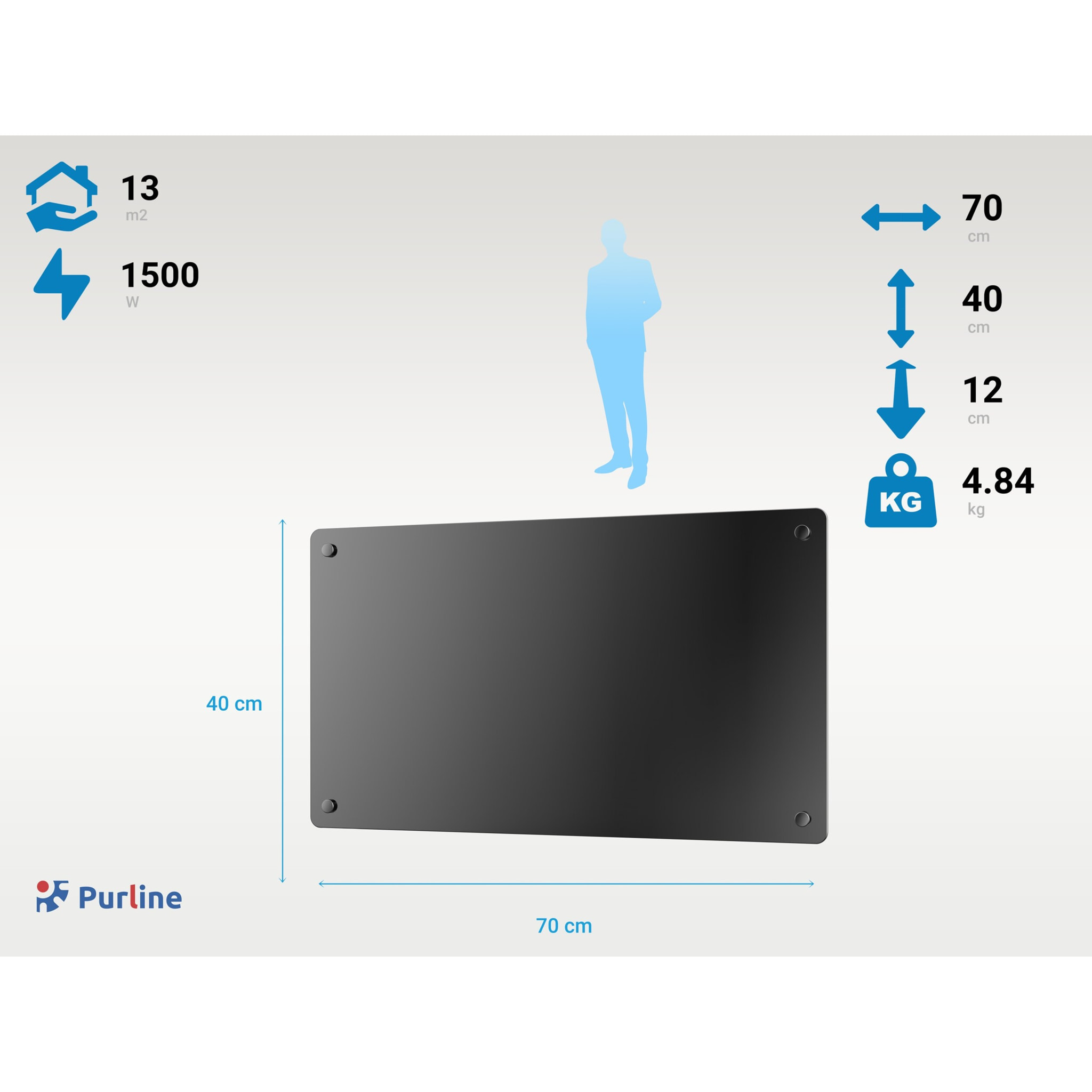 Radiador con panel de cristal y control WiFi por App PANEL GLASS 1500 PURLINE 1500 W - 1500
