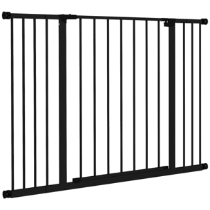Barrière de sécurité longueur réglable dim. 76-107l x 76H cm sans perçage métal plastique noir