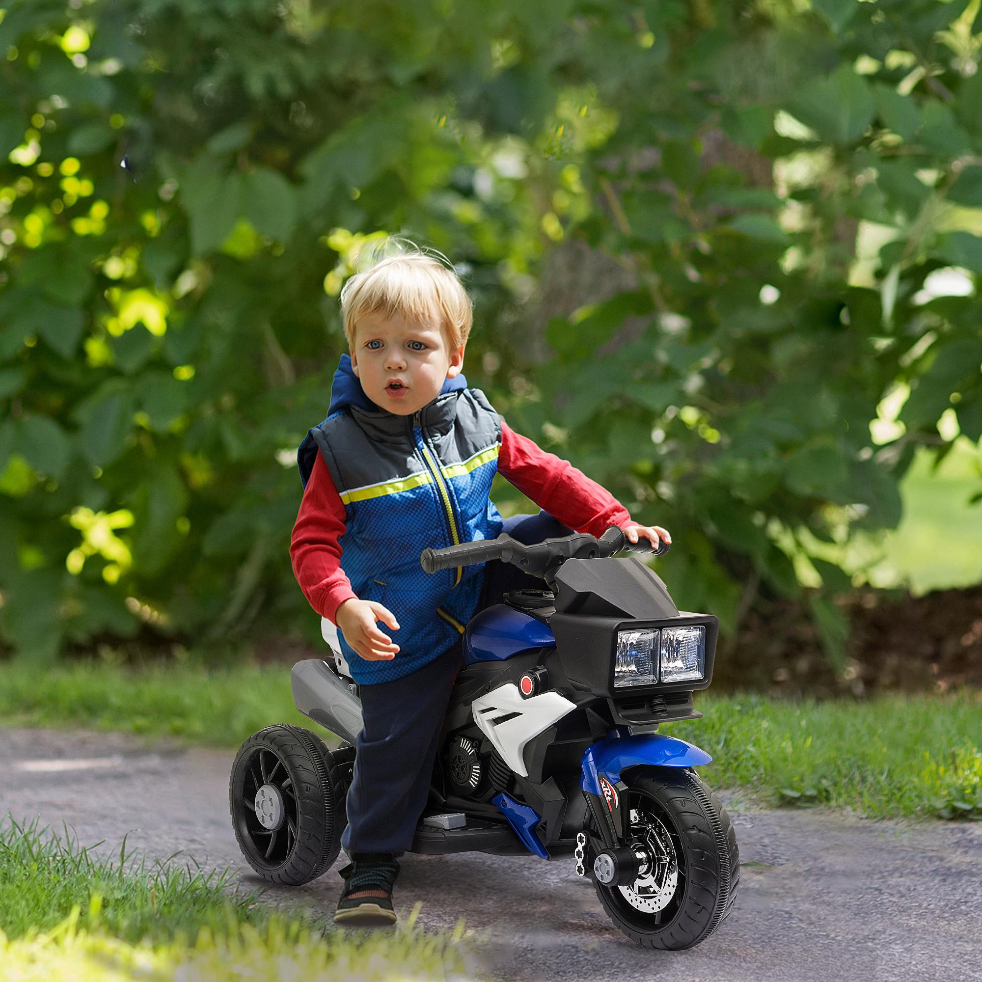 Moto Eléctrica Infantil +3 Años Batería 6V con 3 Ruedas Luces Música Azul Negro