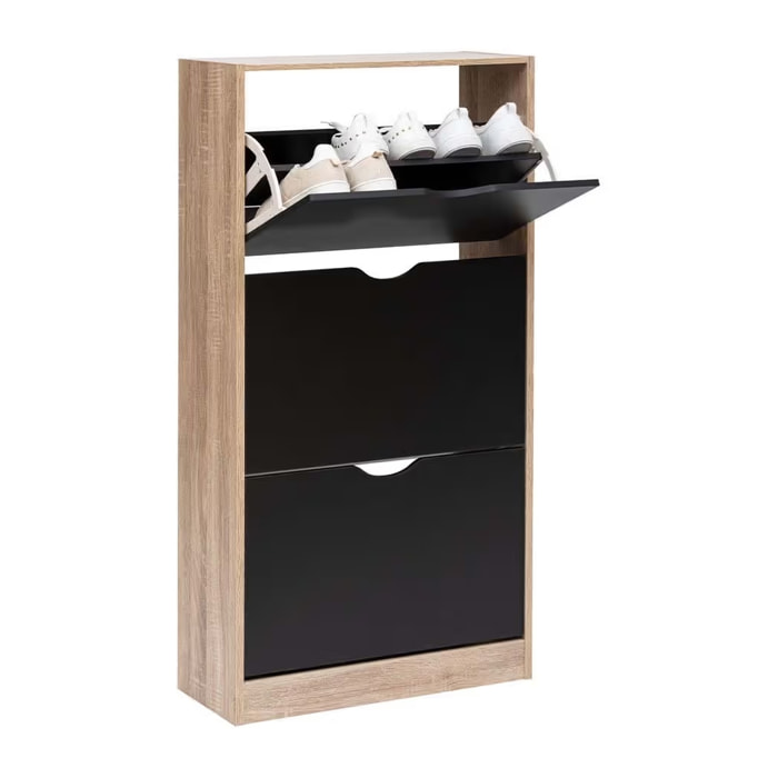 Organizador de zapatos de 3 cajones para 18 pares de madera en negro y natural
