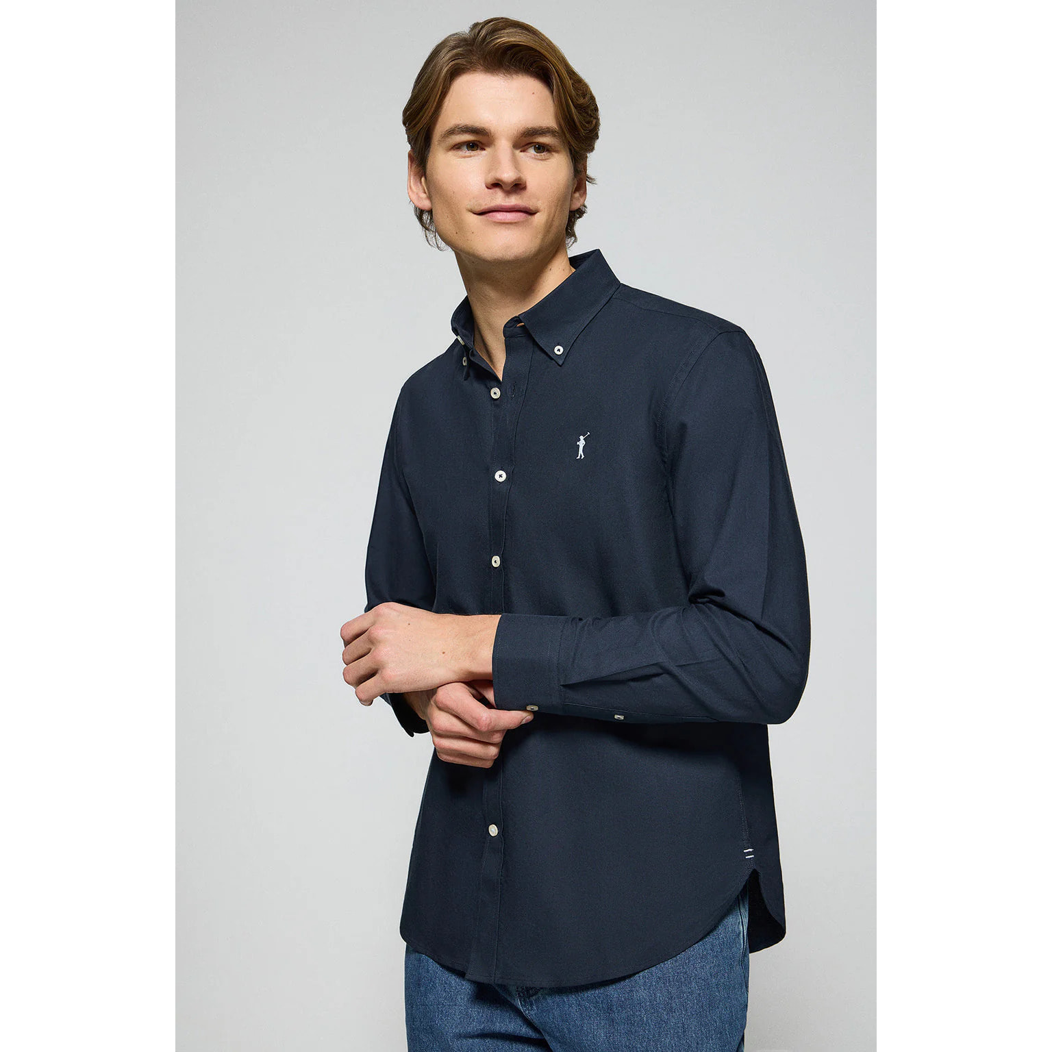 Camicia oxford blu marino con logo Rigby Go ricamato