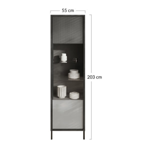 Jules - vitrine - 1 porte - 55x203 cm - Gris