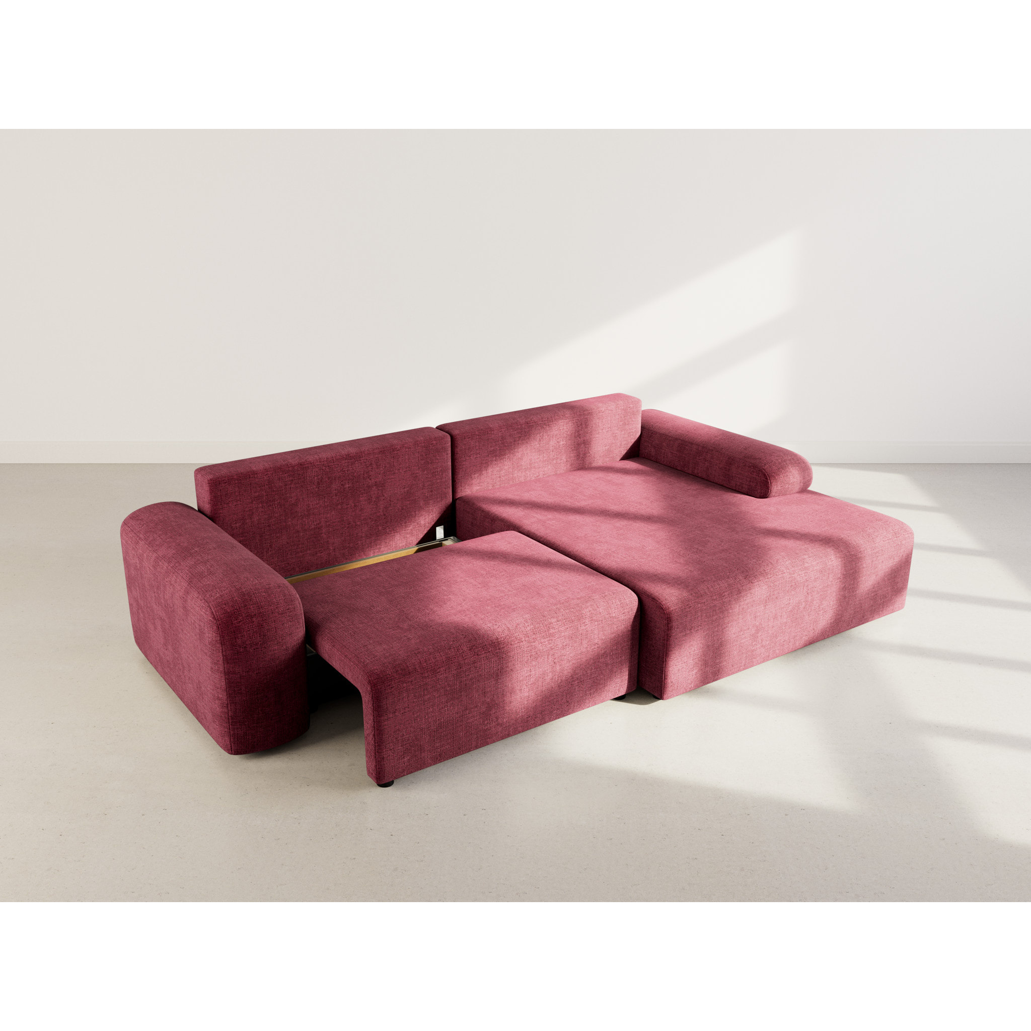 Rebecca - canapé d'angle droit 4 places convertible avec coffre en velours texturé - Prune