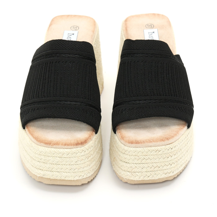 Sandali con zeppa e fascia in tessuto