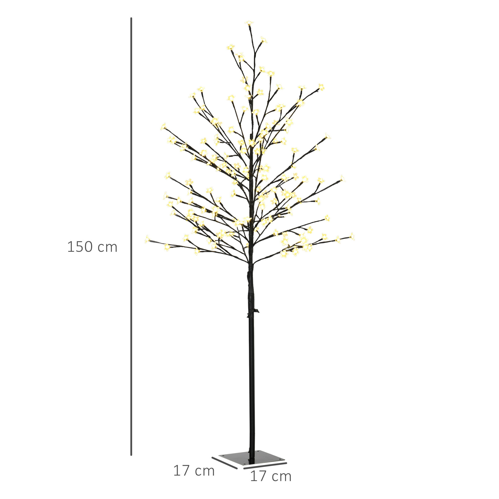 Luz de árbol de Cerezo con 150 Luces LED IP44 Ramas Flexibles 17x17x150 cm Negro