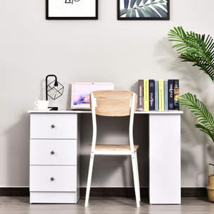 Bureau informatique multimédia multi-rangements 3 tiroirs 2 étagères 120L x 49l x 72H cm blanc