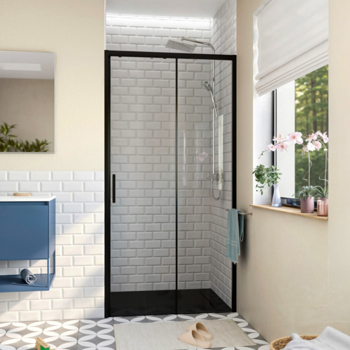 TEX BB Porte de douche 110x195cm coulissante anticalcaire avec profilés noir mat  (SATTEXDBB110CT)