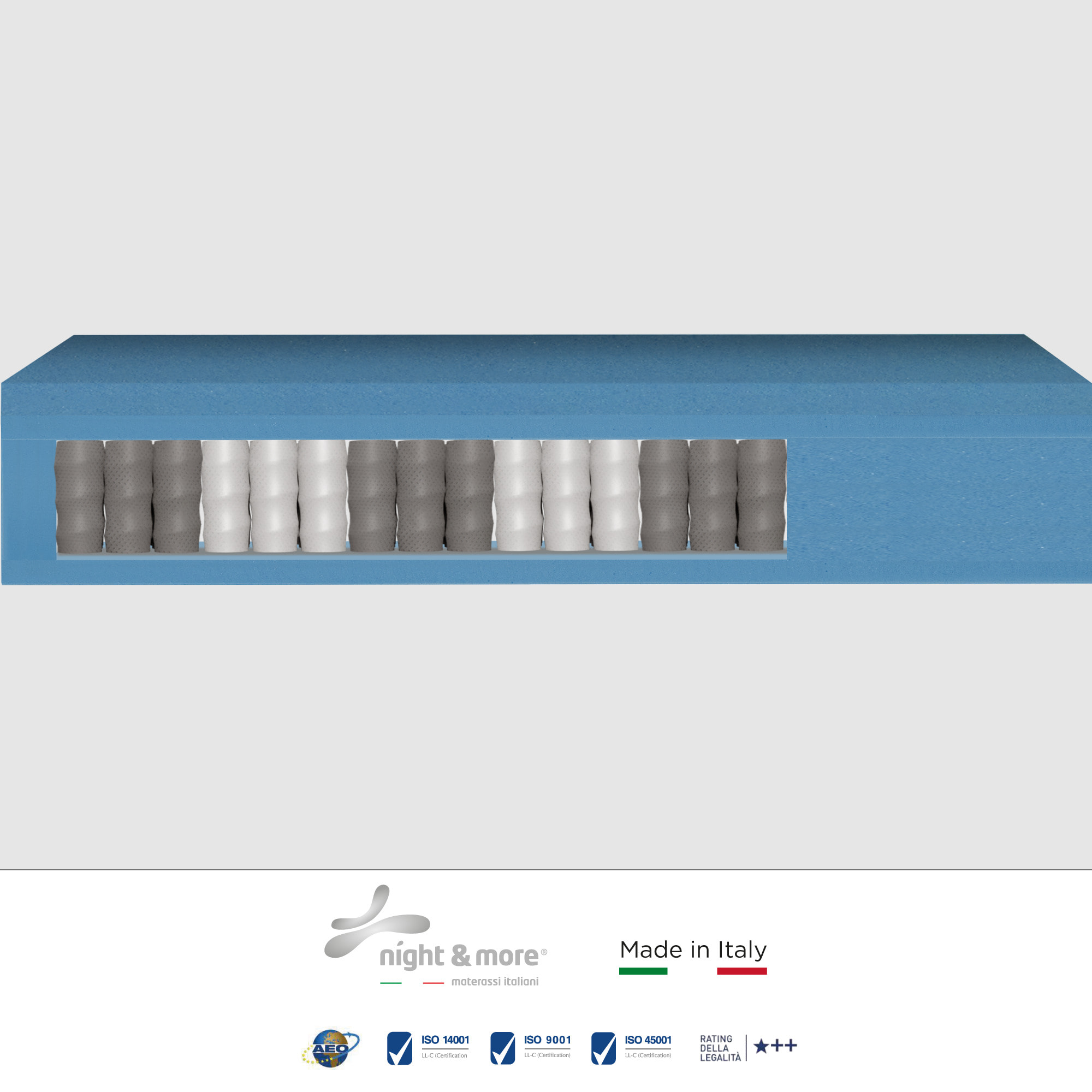 "Carmen" H26 cm 80x200 guanciale Hydrogel OMAGGIO a molle insacchettate indipendenti ,7 zone a portanza differenziata arrotolato