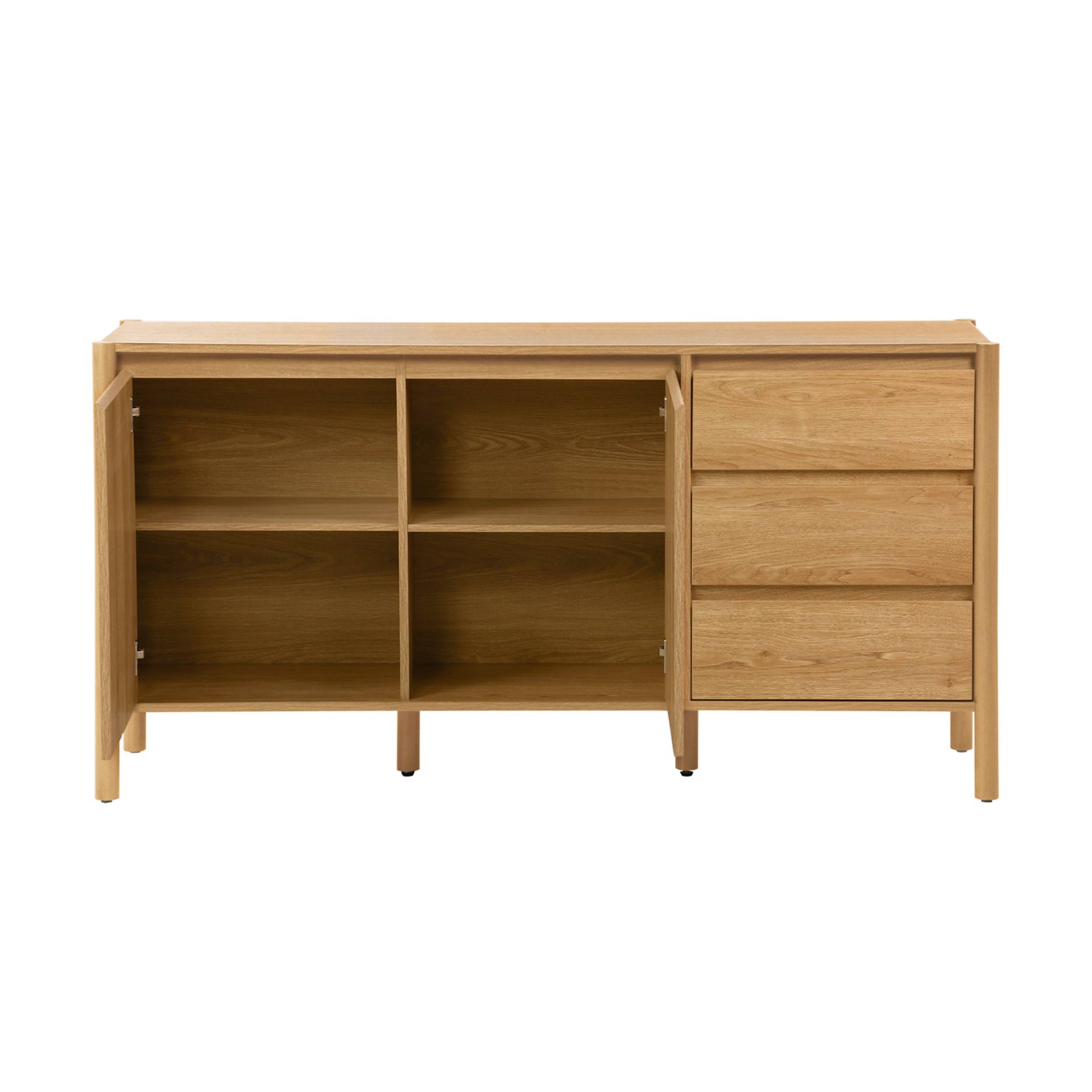 Buffet décor bois 2 portes 3 tiroirs 150cm naturel - 150 x 42 x 78.5 cm - Harmony
