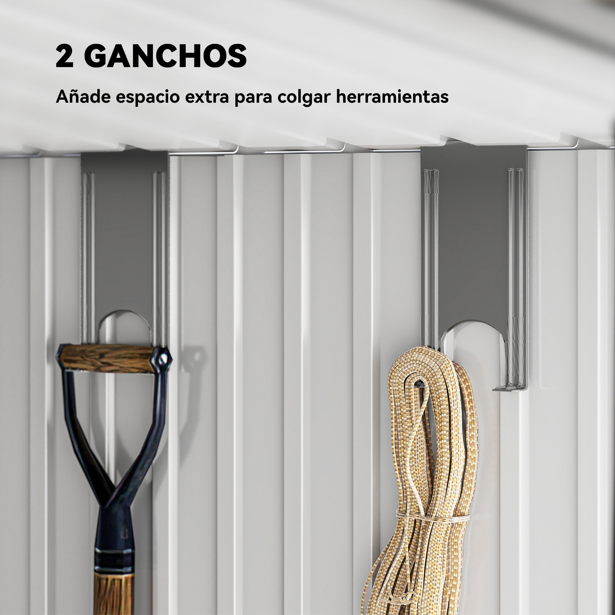 Caseta de Jardín Exterior 2 m² 195x122x181,5 cm Cobertizo de Jardín Exterior Metálica con Base SIN SUELO 2 Puertas Correderas Ventanas y Ganchos para Herramientas Gris Claro