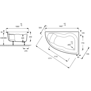 Baignoire d'angle 150 x 100 Microméga Duo