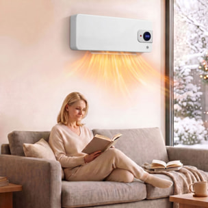 HOMCOM Calefactor Eléctrico Cerámico de Pared, 2000W, con WiFi App, 3 Modos, Pantalla LED, Termostato Regulable, Temporizador 24h, Oscilación, Mando a Distancia y Detección de Ventanas Abiertas