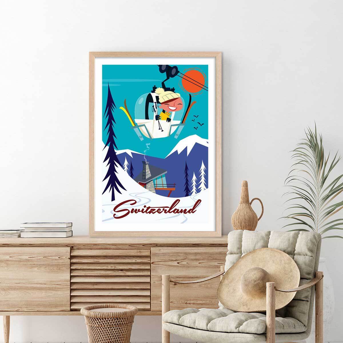 Affiche Voyage en Suisse Affiche + cadre en bois - Chêne