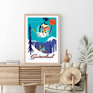 Affiche Voyage en Suisse Affiche + cadre en bois - Chêne