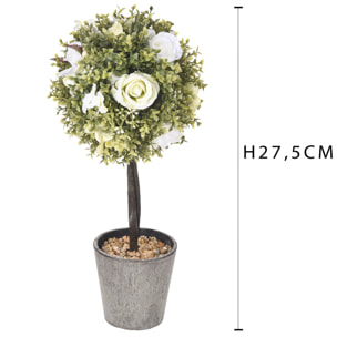 Rose Su Topiary. Altezza 27,5 Cm - Pezzi 1 - 17X27,5X12cm - Colore: Bianco - Bianchi Dino - Piante Artificiali