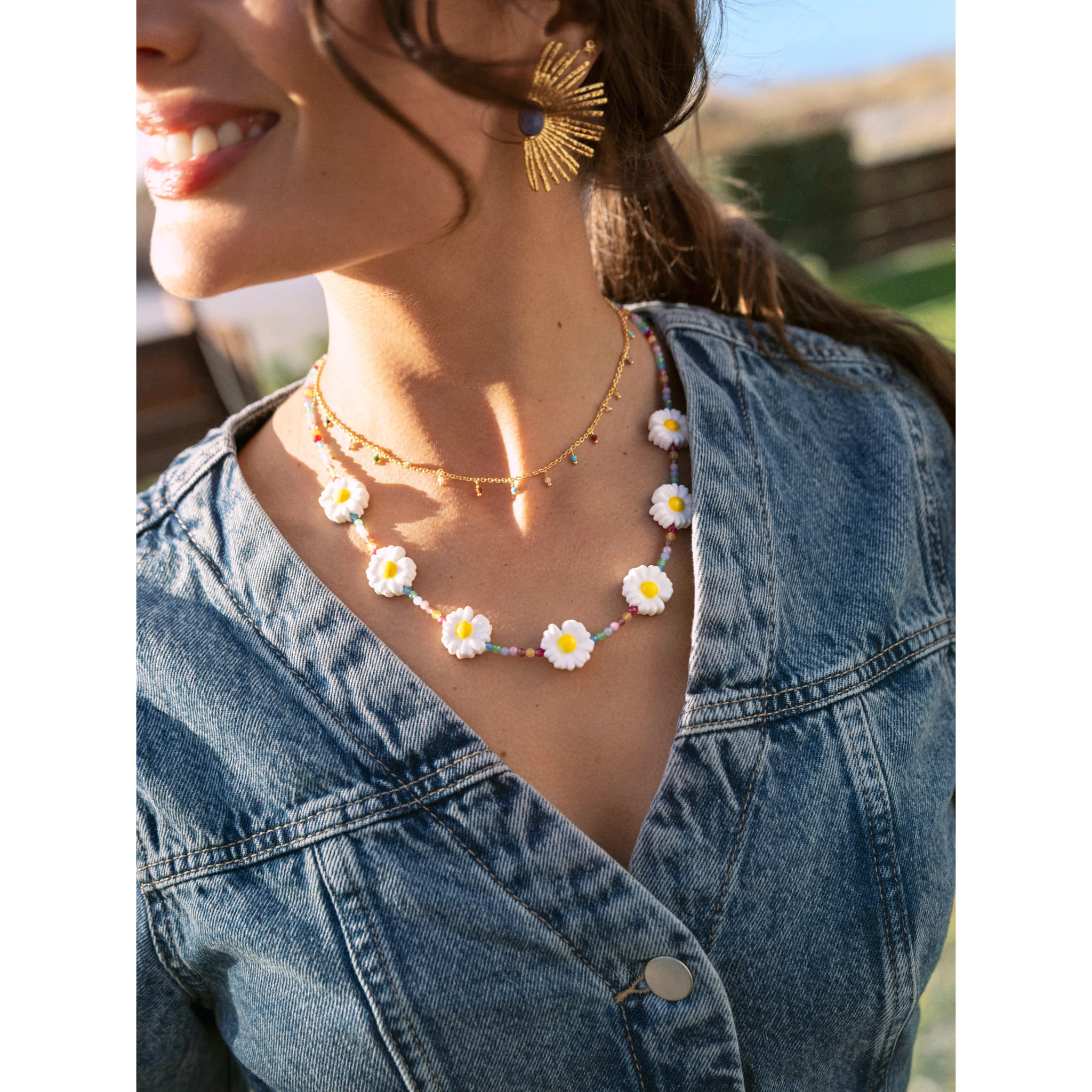 Collana Long Margherita Acciao Placcato Oro