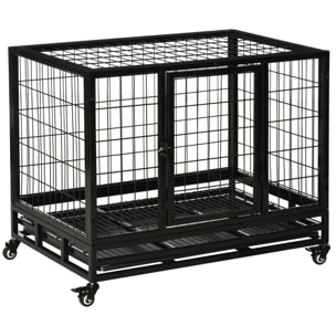 Cage pour chien animaux cage de transport sur roulettes 2 portes noir