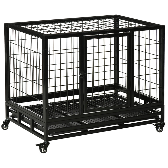 Cage pour chien animaux cage de transport sur roulettes 2 portes noir