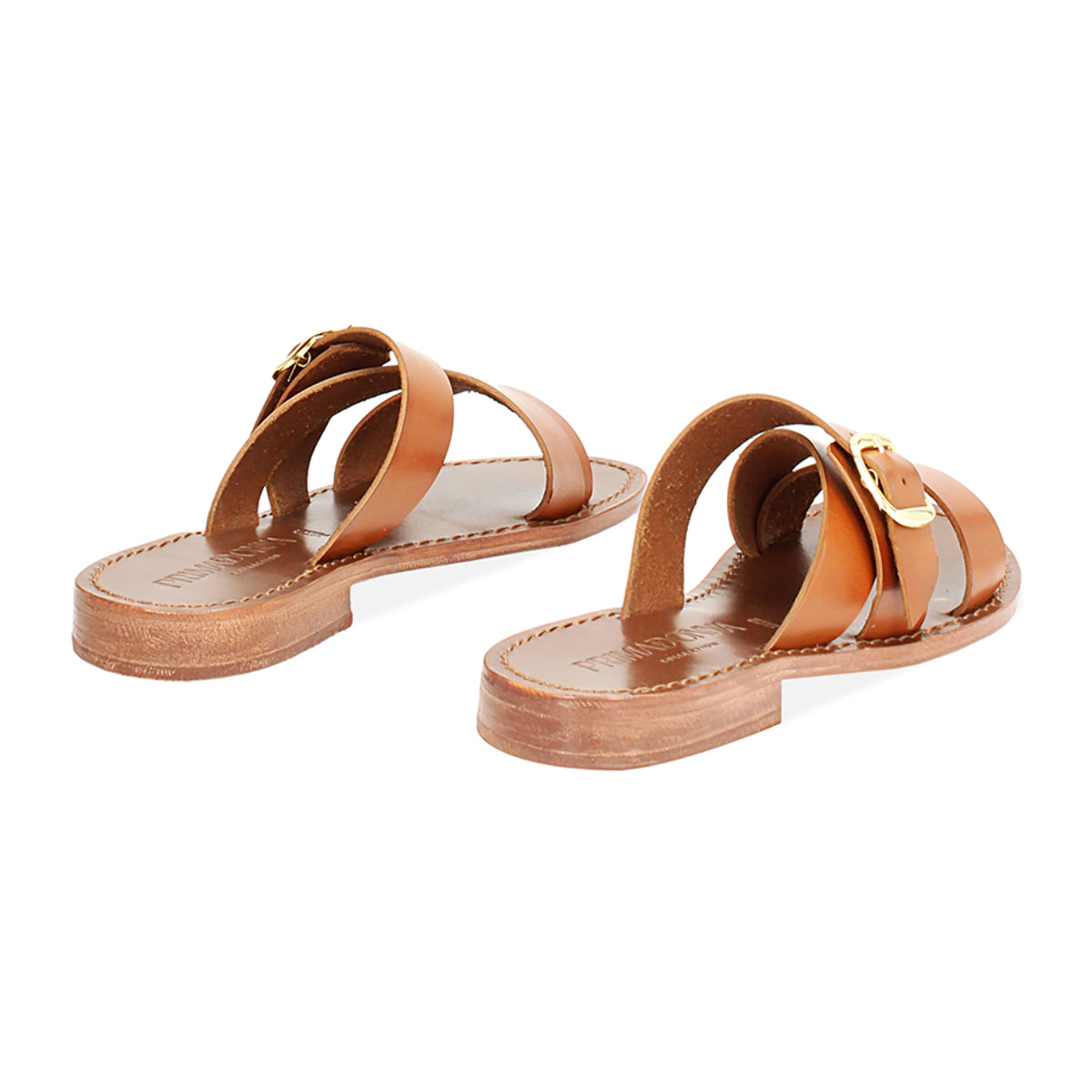 Sandales basses cognac en vache avec boucle