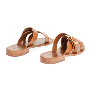 Sandales basses cognac en vache avec boucle