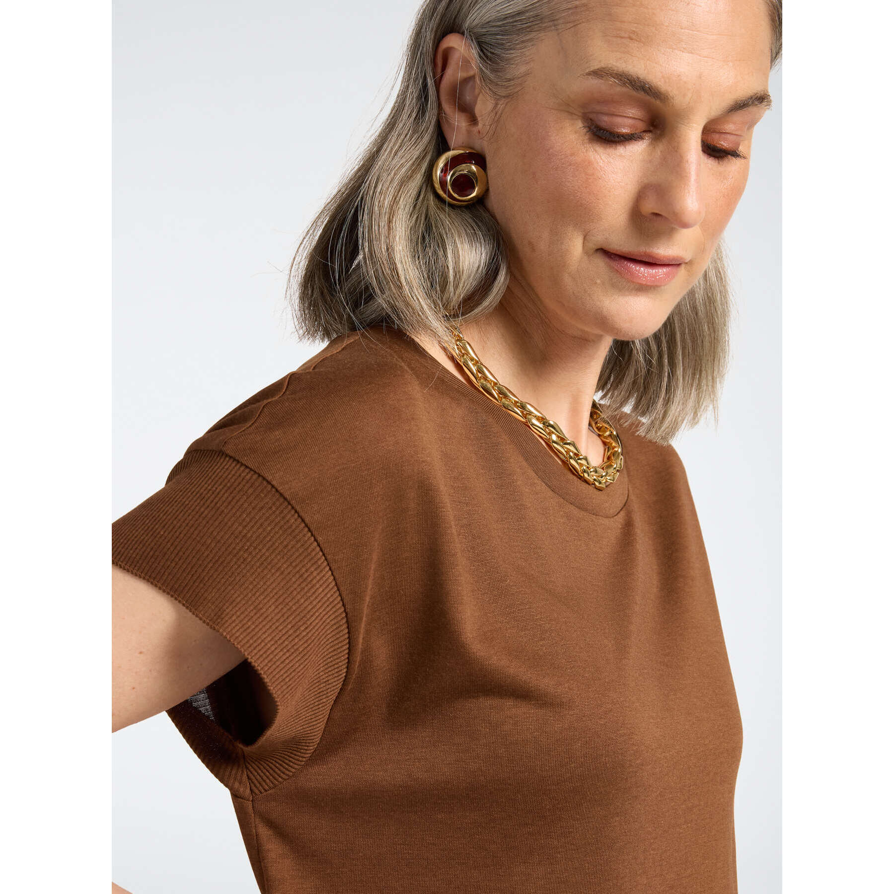Elena Mirò - T-shirt con bordi a coste - Marrone