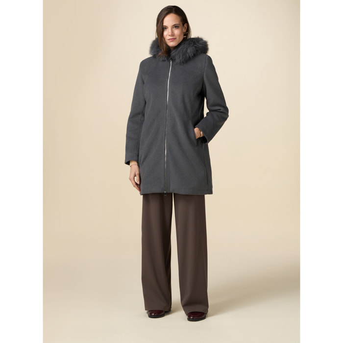 Oltre - Coat with fur trim and quilted interior - Gris