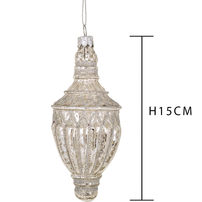 Ornamento Vetro - Pezzi 6 - Colore Argentato - 6x15Hx6cm - Bianchi Dino