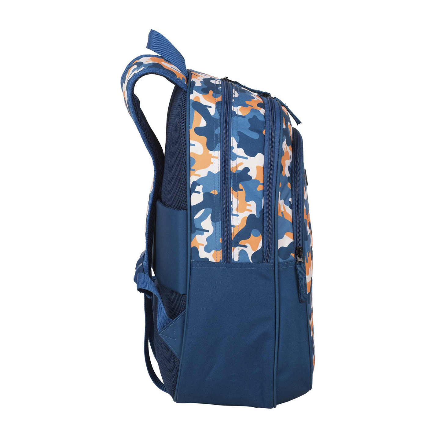 Fortnite Blue Camo mochila primaria doble compartimento + carro  con protección lateral y stoper frontal, 4 ruedas multidireccionales.