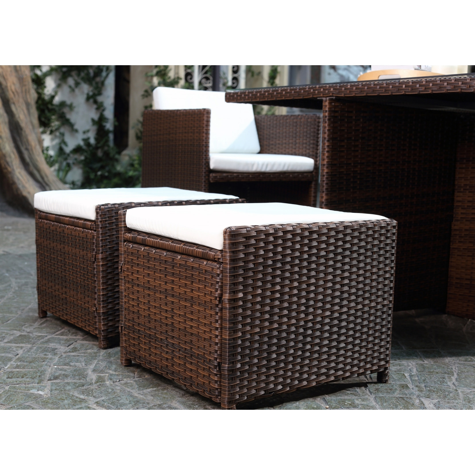 Salon de jardin 10 places marron/blanc + housse de protection REGINA