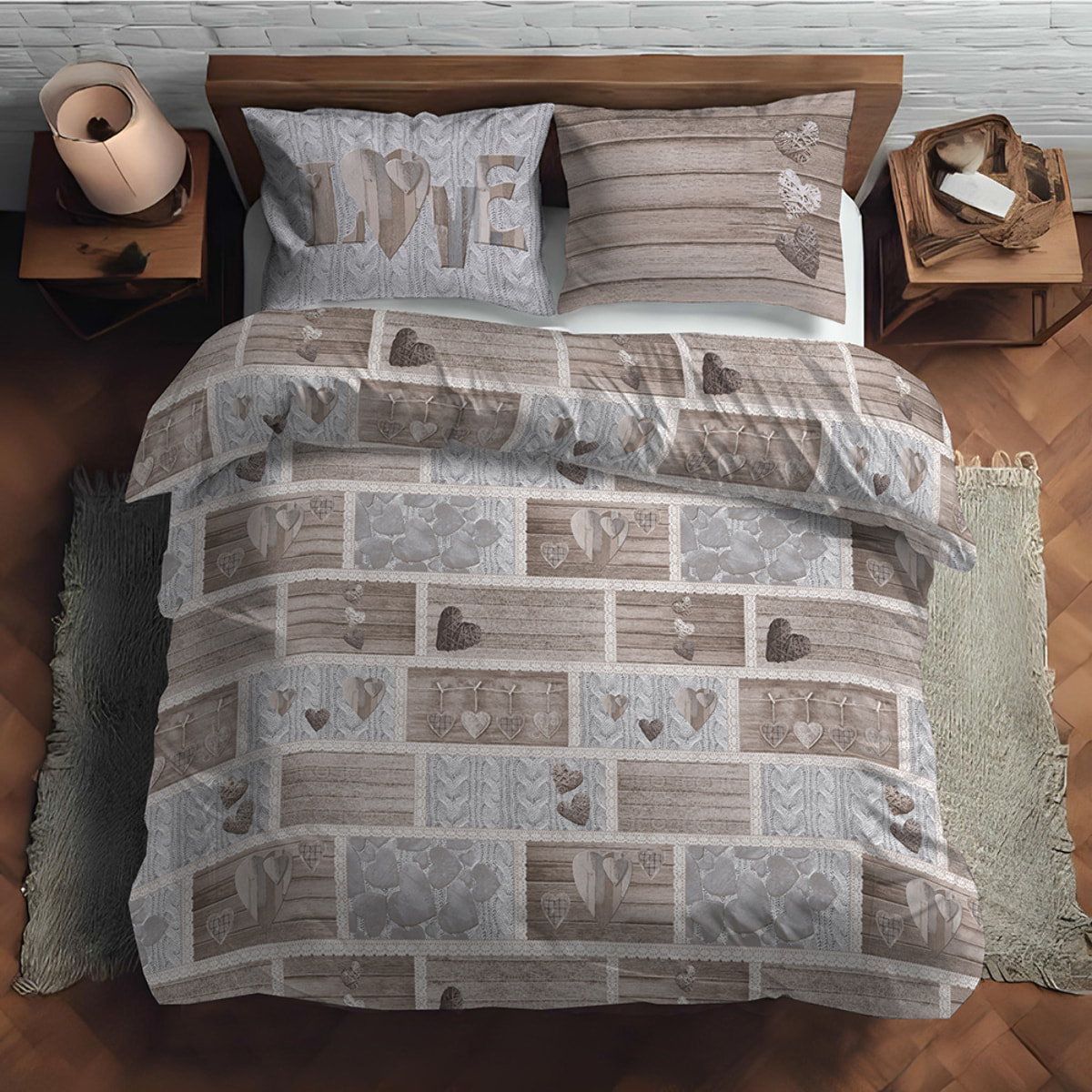 Parure copripiumino shabby in love beige 100% cotone