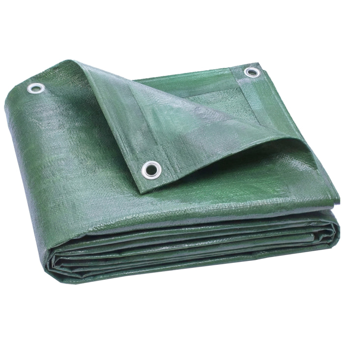 Lona Impermeable Exterior 4x6 m, Toldo PE Resistente a Rasgaduras 90 g/m², Protección UV, con Ojales Reforzados para Leña, Muebles de Jardín, Invernaderos, Vehículos, Verde