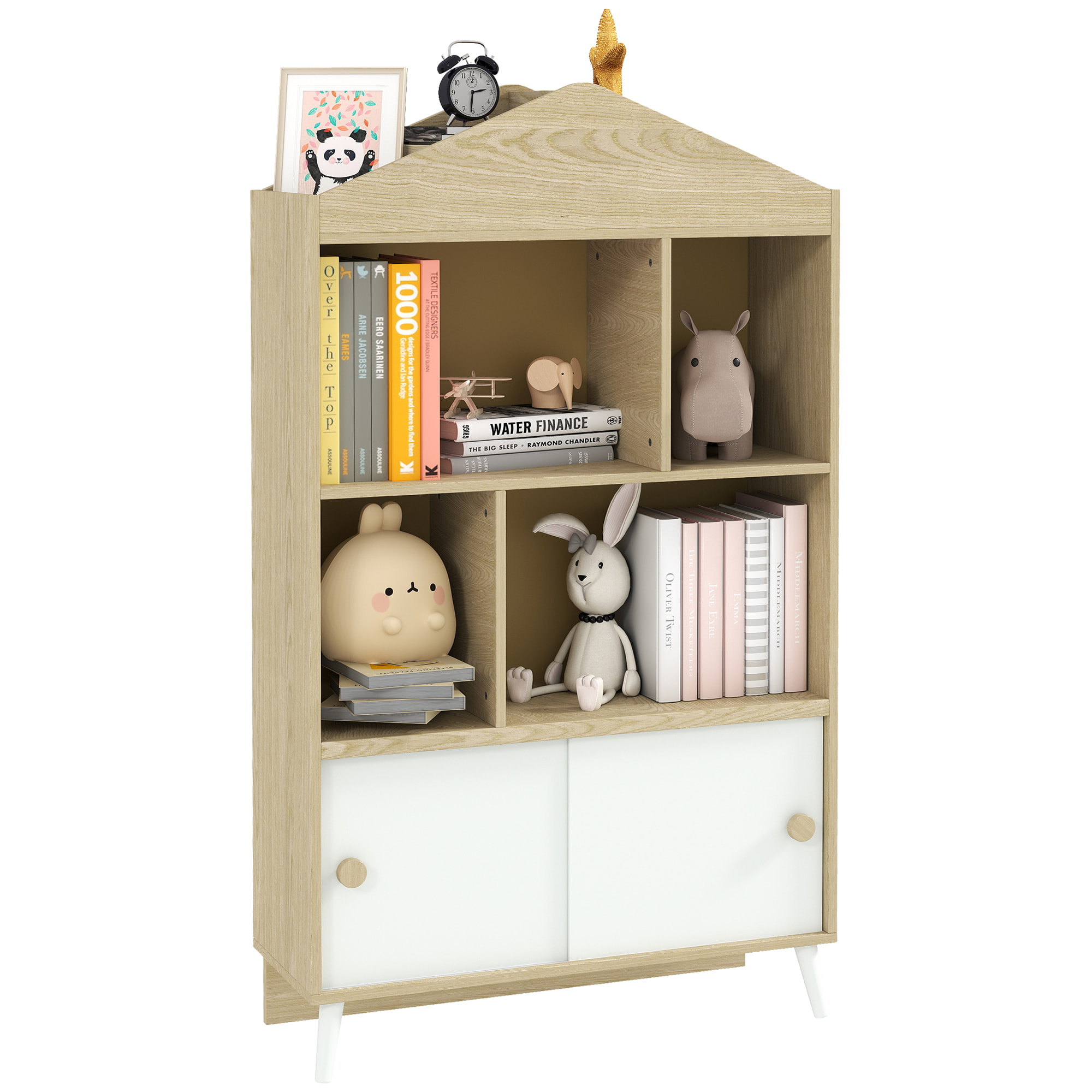 Estantería Infantil de Madera con 4 Compartimentos Librería Infantil con Estantes Abiertos y Armario para Habitación de Niños Sala de Juegos 80x30x140,5 cm Blanco y Natural