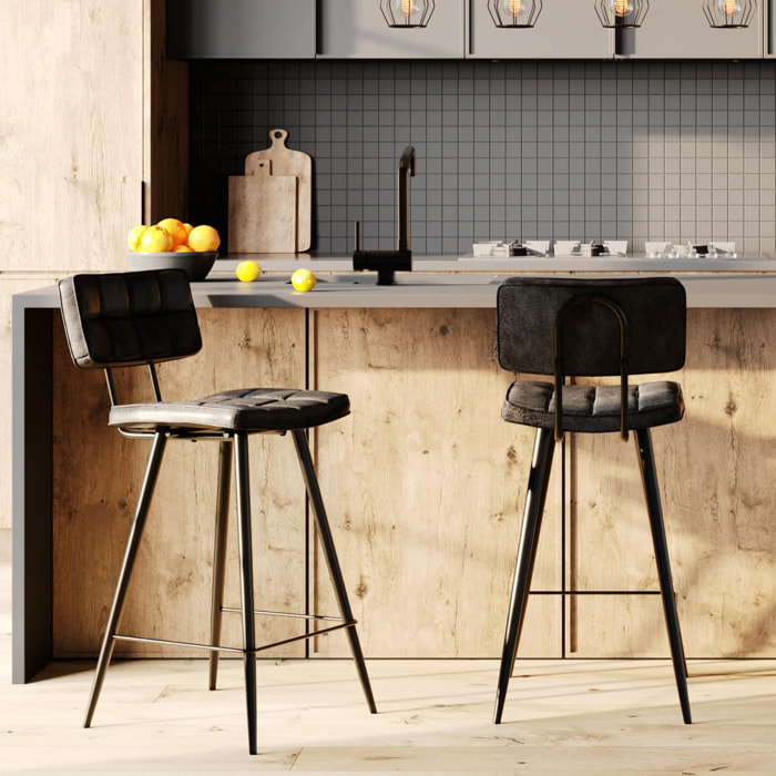 Lot de 2 chaises pour îlot central 66 cm capitonnée gris/noir - Texas