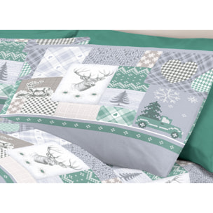 Completo Lenzuola in 100% Cotone Made In Italy Alpi Verde