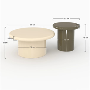 Lot de 2 tables basses laquées blanches et kaki en MDF - Apoline