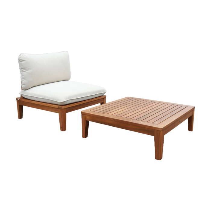 Fauteuil de jardin avec table basse bois d'acacia et effet bouclette YONA