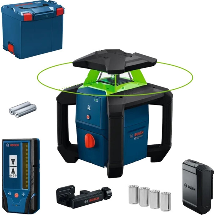 Laser rotatif GRL18V-3-31G - BOSCH - dans L-BOXX 374 avec 2 piles (AA), Support pour récepteur laser LR 6/7 - 0601061G01