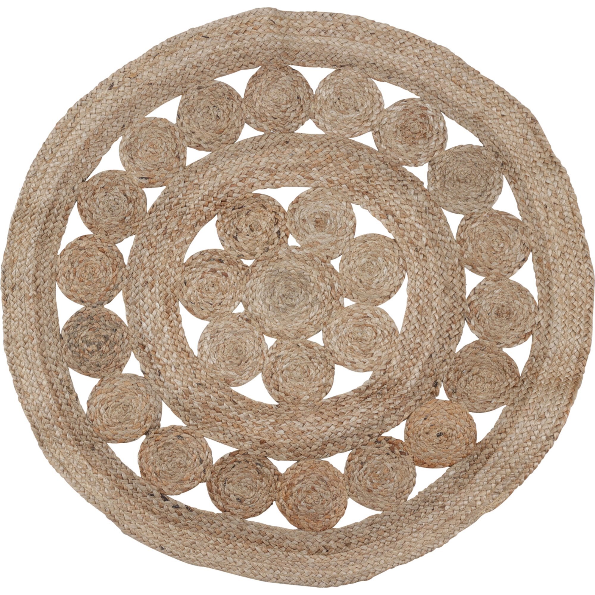Alfombra redonda de yute trenzado - Diseño de líneas caladas para decorar con estilo y calidez 90cm,