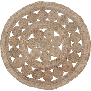 Alfombra redonda de yute trenzado - Diseño de líneas caladas para decorar con estilo y calidez 90cm,