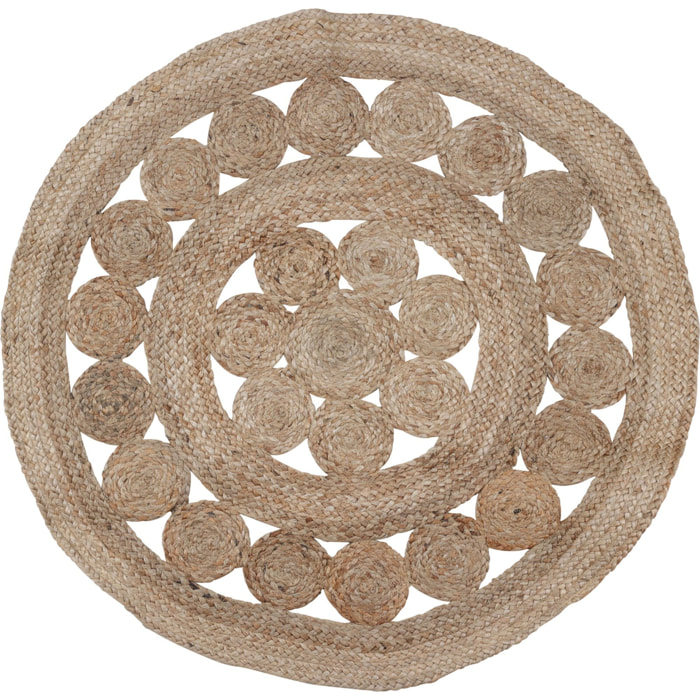 Alfombra redonda de yute trenzado - Diseño de líneas caladas para decorar con estilo y calidez 90cm,