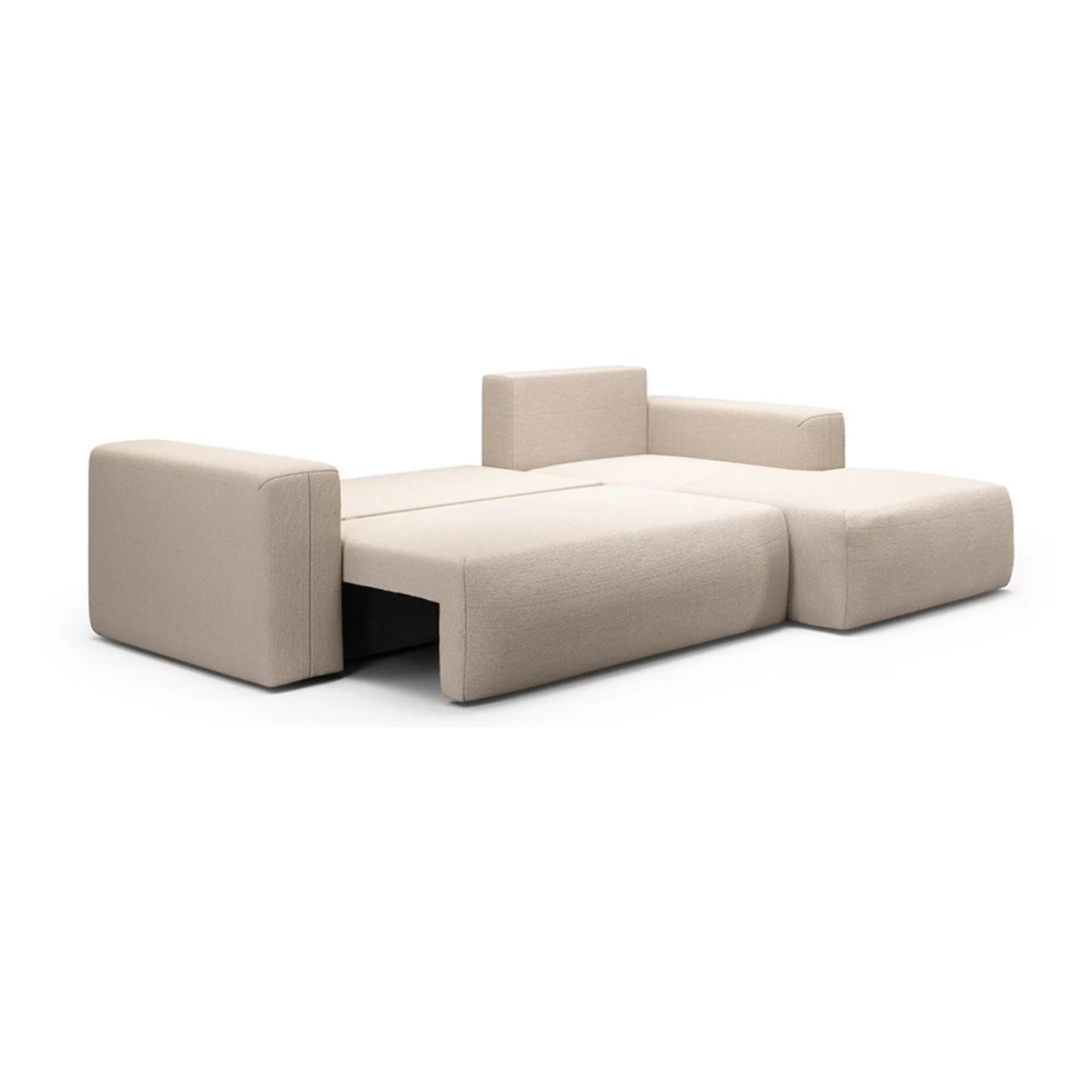 NALA - Canapé d'angle droit convertible 4 places en tissu beige