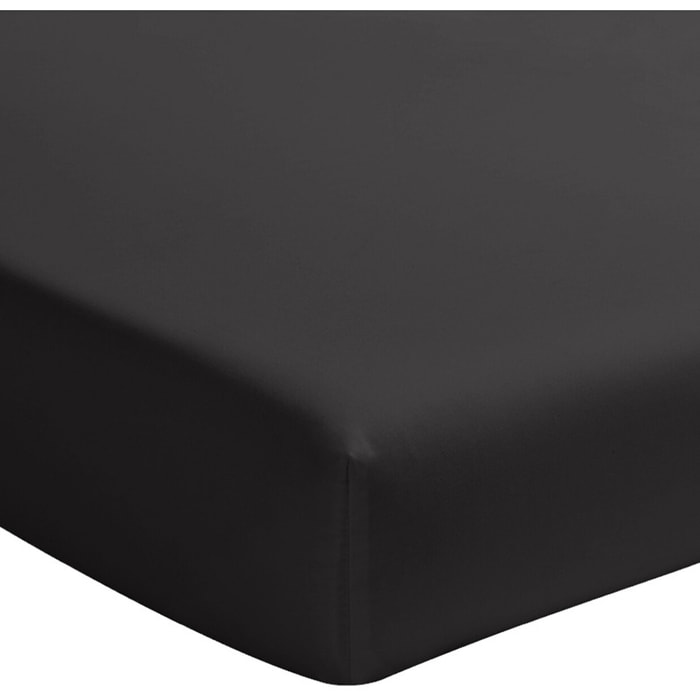 Drap Housse - Bonnet 30cm 100% Percale De Coton Lavé Noir Minuit