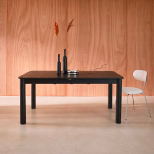 Table à manger rectangulaire extensible bois d'hévéa et placage chêne noir 6 à 10 places - 170-270cm - Solene