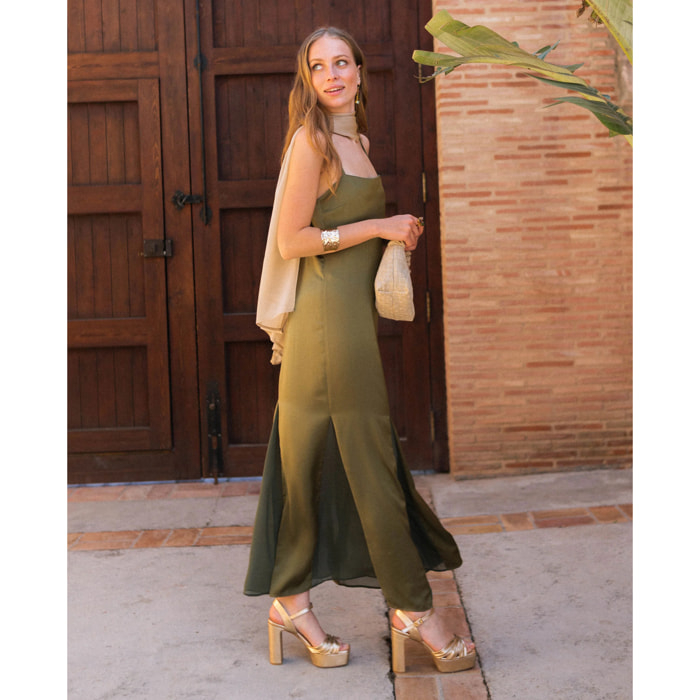 Vestido midi de corte imperio con tirantes