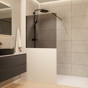 Pare-muret 100x90cm Paroi en verre Crystal Glass® 8 mm anticalcaire, avec bras et profilés noir mat (SATBWIS90KSPRC)
