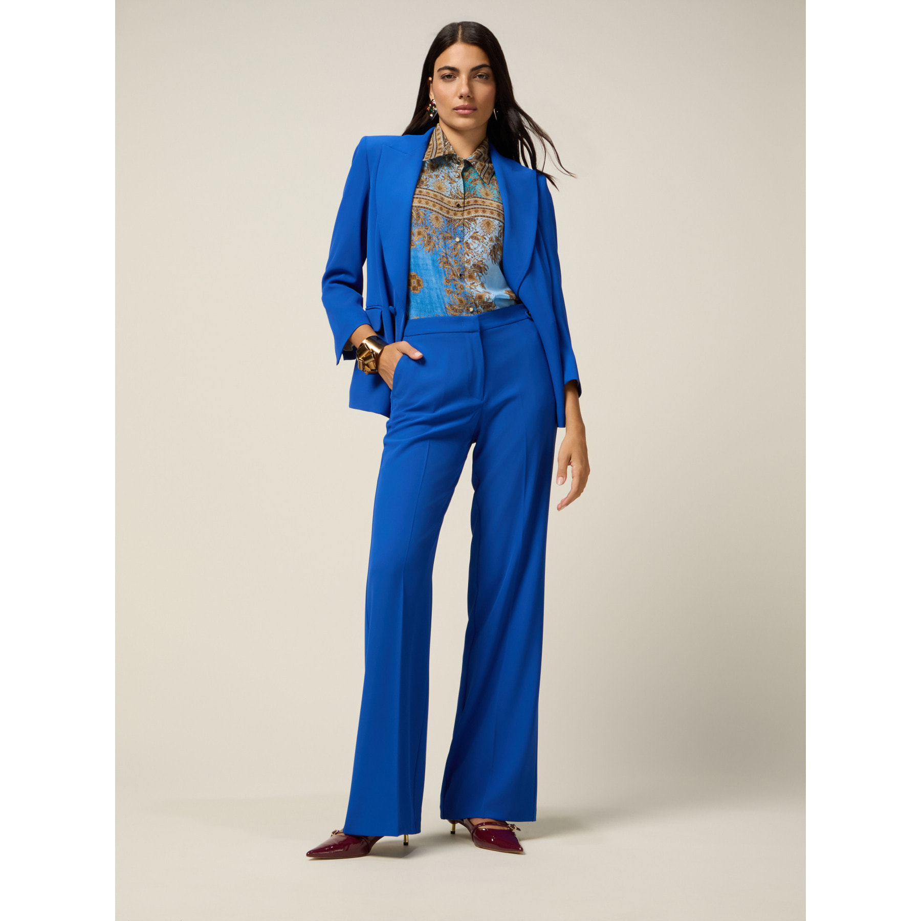 Oltre - Pantaloni palazzo in tessuto crêpe - Blu